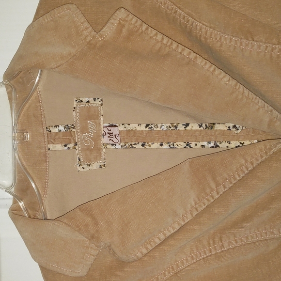 Juniors Plugg Tan Corduroy Cropped L/S Jacket w/front button & ribbon be… - Picture 3 of 12